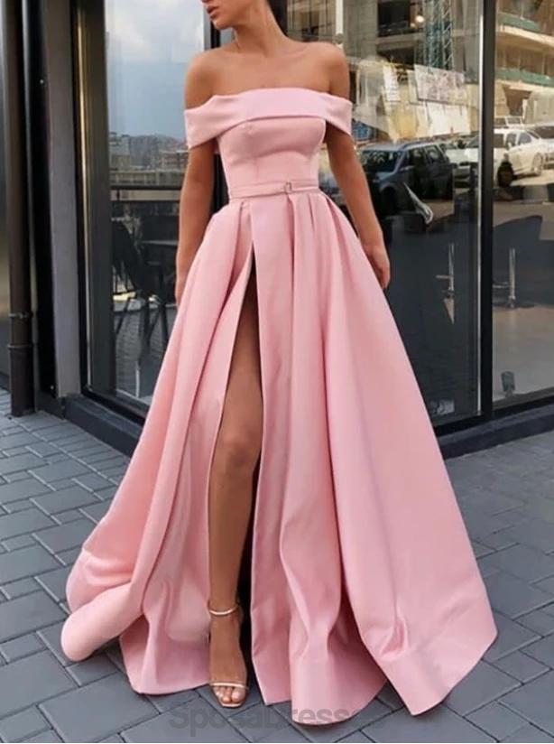 Einfache schulterfreie rosa billige lange Abendballkleider, Abendparty-Abendkleider, 12143