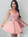 Dusty Pink V Neck Simple Κοντά Φτηνά Homecoming Φορέματα Κάτω των 100, CM577