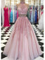 Σέξυ Halter Two Pieces Pink Lace Long Evening Prom Dresses, Cheap Custom Sweet 16 Dresses, 18538