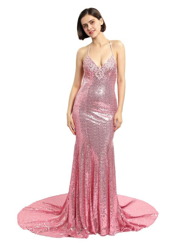 Paillette sexy longue sirène robes de bal d'étudiants de Sparkly, robes de bal d'étudiants du soir bon marché, PD0131
