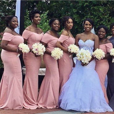 Pink Mermaid Off Shoulder Cheap Long Bridesmaid Dresses,WG1410