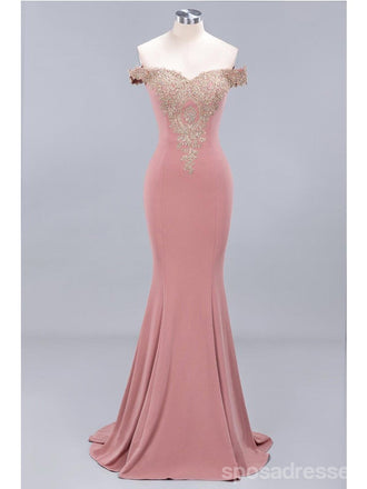 Pink Mermaid Off Shoulder Cheap Long Prom Dresses Online,Evening Party Dresses,12804