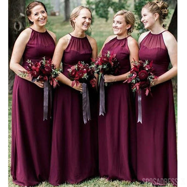 Halter Plum Chiffon Vestidos longos de dama de honra on-line, vestidos baratos de damas de honra, WG743