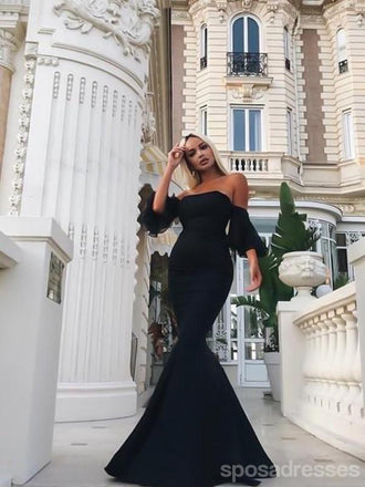 Sexy Mermaid Black Off Shoulder Sweetheart Cheap Long Prom Dresses Online,12742