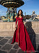 Burgundy Mermaid Long Sleeves V-Neck High Slit Long Prom Dresses Online,12628