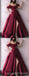 Burgundy A-line Off Shoulder High Slit Cheap Long Prom Dresses Online,12618