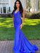 Royal Blue Mermaid Spaghetti Straps V-Neck Backless Long Prom Dresses Online,12629