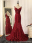 Προκλητικά Backless Κόκκινη Δαντέλα Γοργόνα Μακρύ Βράδυ Φορέματα Prom, 17660