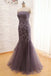 Strapless 2018 Grey Lace Mermaid Long Evening Prom Dresses, 17662