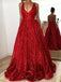 V Neck Backless Sparkly Red A-line Μακριά Βραδινά Prom Φορέματα, 17666
