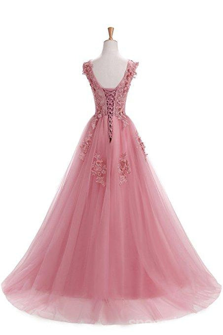 Συνήθειας 2018 Επίσημη Ροζ Δαντέλα Μια γραμμή Μακρύ Βράδυ Φορέματα Prom, 17669