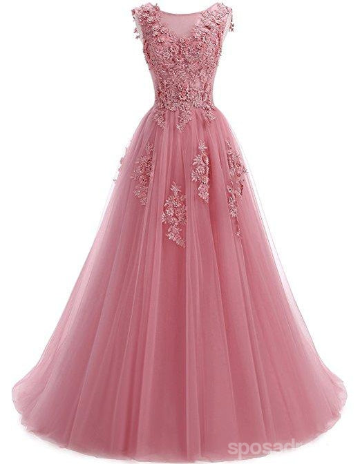 Συνήθειας 2018 Επίσημη Ροζ Δαντέλα Μια γραμμή Μακρύ Βράδυ Φορέματα Prom, 17669