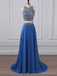 Δύο Κομμάτια Rhinestone Beaded Σιφόν Μπλε Μακριά Φορέματα Χορού Βραδιού, 17655