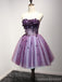 Purple Strapless Lace Homecoming Prom Dresses, Cheap Homecoming Dresses, CM214