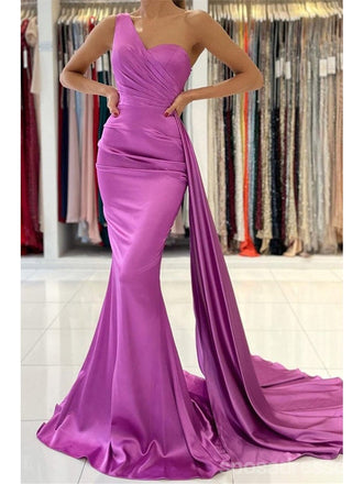 Simple Purple Mermaid One Shoulder Cheap Long Prom Dresses,12831