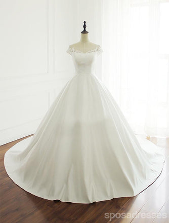 Scoop Décolleté Simple À Manches Courtes Une Ligne Dentelle De Mariage Robes De Mariée, Custom Made Robes De Mariée, Abordable De Mariage Robes De Mariée, WD233