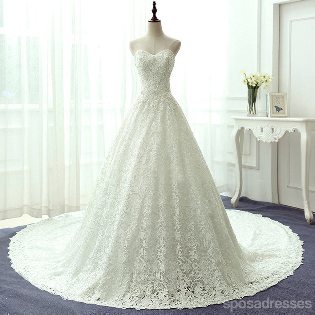 Strapless A Line Lace Sweet Heart Wedding Bridal Dresses, Custom Made Wedding Dresses, Affordable Wedding Bridal Gowns, WD236