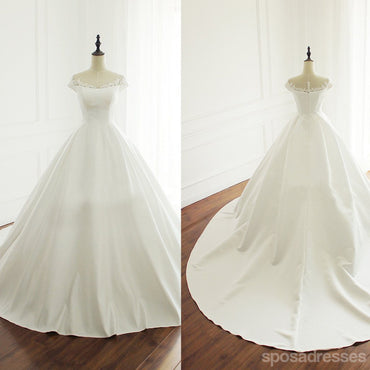 Scoop Décolleté Simple À Manches Courtes Une Ligne Dentelle De Mariage Robes De Mariée, Custom Made Robes De Mariée, Abordable De Mariage Robes De Mariée, WD233