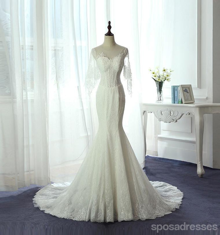 Long Sleeve Lace Mermaid Sweet Heart Wedding Bridal Dresses, Custom Made Wedding Dresses, Affordable Wedding Bridal Gowns, WD237