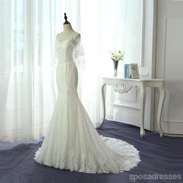 Γαμήλια νυφικά γάμου γοργόνα με μακριά μανίκια δαντέλα, προσαρμοσμένα νυφικά, προσιτές νυφικές νυφικές, WD237