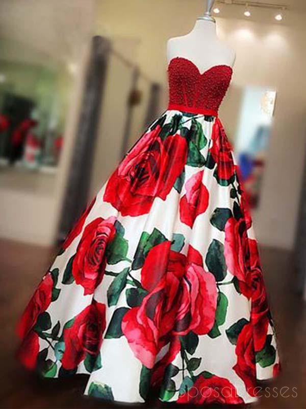 Γλυκιά μου Κόκκινο διακοσμημένα με Χάντρες Λουλούδι Μια γραμμή Μακρύ Βράδυ Φορέματα Prom, Φθηνή Γλυκό 16 Φορέματα, 18348