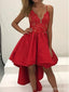 Υψηλή Χαμηλή Κόκκινη Δαντέλα Σπαγγέτι Λουριά Φτηνές Φορέματα Homecoming 2018, CM411