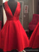 Κοντά φθηνά απλό V Neck Red Homecoming Dresses 2018, CM517
