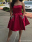 Απλά στράπλες Χαριτωμένα φθηνά κόκκινα φορέματα με χάντρες, CM450