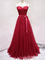 Σπαγγέτι Straps Red Lace Long Evening Prom Dresses, Cheap Προσαρμοσμένο Πάρτι Prom Dresses, 18601