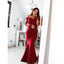 Μακρυμάνικη δαντέλα γοργόνα Burgundy μακρυά φορέματα παράνυμφων σε απευθείας σύνδεση, WG290