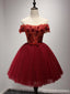 Από τον Ώμο Κοντό Μανίκι Κόκκινη Δαντέλα Homecoming Prom Φορέματα, Οικονομικά Σύντομο Κόμμα Κορσέ Πίσω Φορέματα Prom, Τέλεια Homecoming Φορέματα, CM215