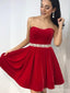 Scoop Red Simple Pearl Beads Belt Vestidos de fiesta cortos baratos en línea, CM593