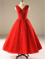 Rouge Une ligne Tulle Robes de Mariée, 2017 dos de Corset Longueur de Thé de Mariage sur mesure des Robes, des prix Abordables Robes de Mariée, 18002