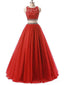 Το κόκκινο Δύο Κομμάτια Rhinestone Τούλι Μια γραμμή Μακρύ Βράδυ Φορέματα Prom, 17668