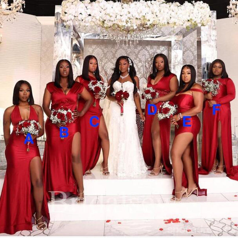 Mismatched Red Mermaid Cheap Long Bridesmaid Dresses Online,WG1651
