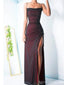 Sexy Black-Red High Slit Spaghetti Straps Cheap Maxi Long Prom Dresses,13230