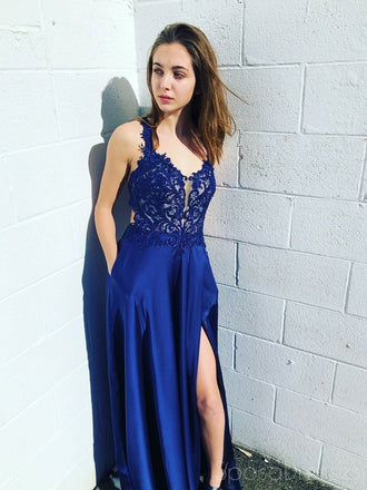 Royal Blue Sexy Backless Lace Φθηνά μακρά βραδινά φορέματα Prom, Φτηνά Sweet 16 φορέματα, 18329