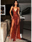 Sexy Rust Sheath High Slit Spaghetti Straps Maxi Long Prom Dresses,13226