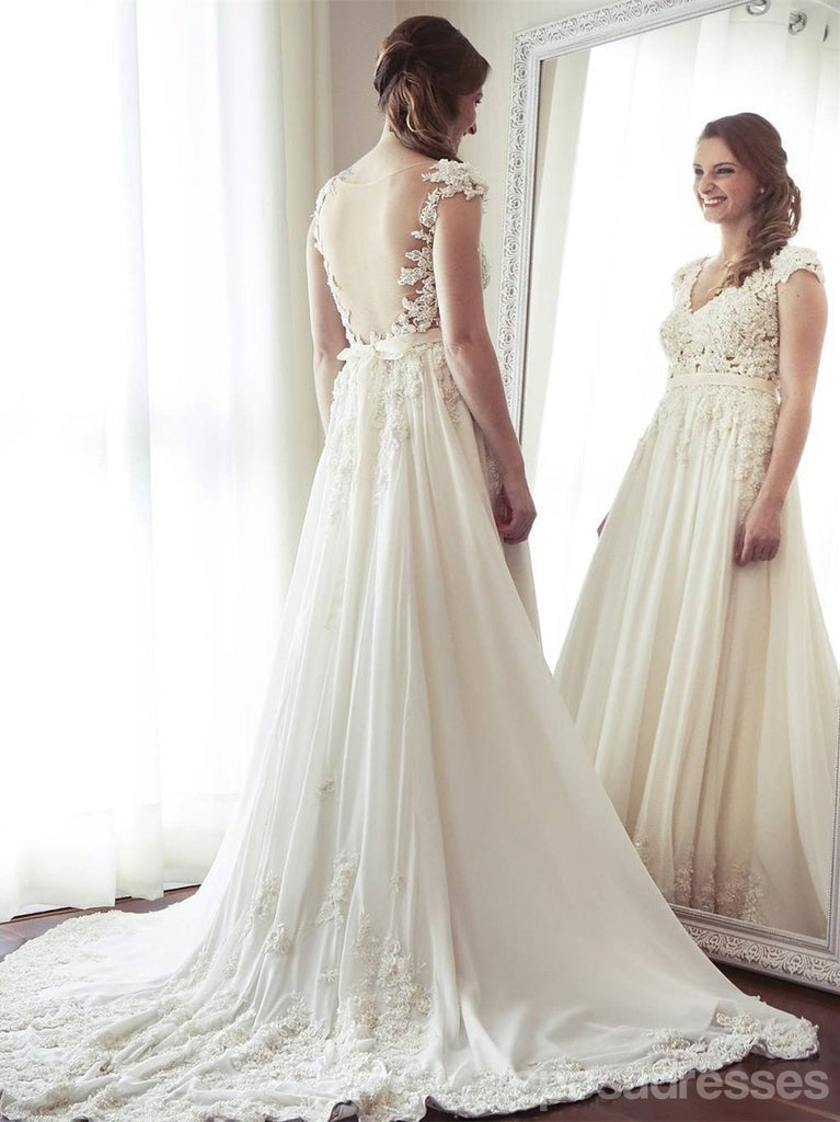 Vestidos de novia de gasa transparentes con manga larga y manga larga en línea, WD352