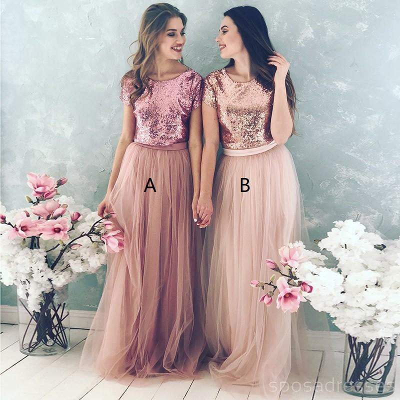 Sequin Bodice Tulle Rock Billig Brautjungfer mit Ärmeln, WG218