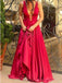 Sexy Backless Dark Red V Neck A line Long Evening Prom Dresses, 17458