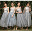 Vestidos de dama de honor baratos cortos con cuentas grises de encaje en línea, WG544