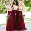 Manches courtes Or Sequin Bourgogne Jupe A-ligne longues robes de demoiselle d'honneur en ligne, WG253