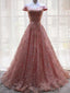 Από τον ώμο sparkly ροζ α-γραμμή μακρύ βράδυ Prom φορέματα, φτηνά custom γλυκό 16 φορέματα, 18542