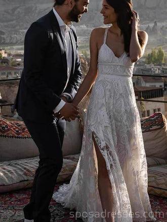 Robes de mariée pas chères en dentelle fendue sur le côté en ligne, robes de mariée pas chères, WD522