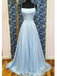 Einfache hellblaue Chiffon A-Linie lange Abend Abendkleider, Abendparty Abendkleider, 12187