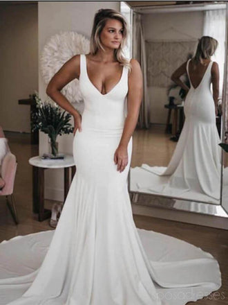Vestidos de novia de sirena baratos atractivos sin respaldo simples en línea, vestidos de novia baratos, WD481