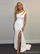 Simple White Mermaid One Shoulder Side Slit Long Prom Dresses,Evening Dreses,13098