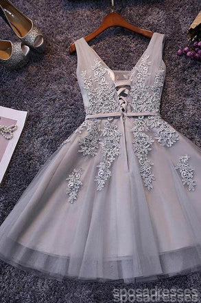 V Neck Dusty Pink Tulle Beaded Κοντά Homecoming Φορέματα Online, Φθηνά Κοντά Φορέματα Prom, CM845