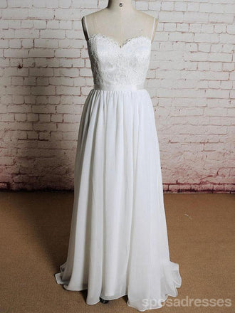 Simple Sin espalda de Encaje Correas de Espagueti de Hoteles de Playa Vestidos de Novia en Línea, WD388